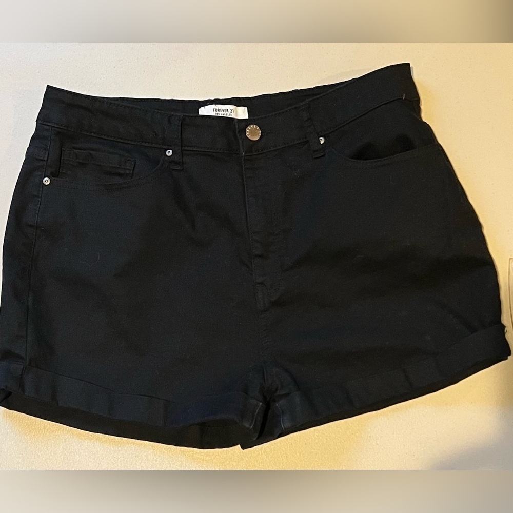 Forever 21 Black Jean Shorts Small Cuff‎ Size 31